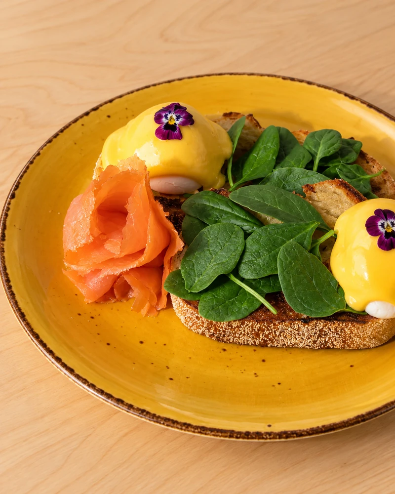Eggs and salmon on toast at Sidetrack cafe