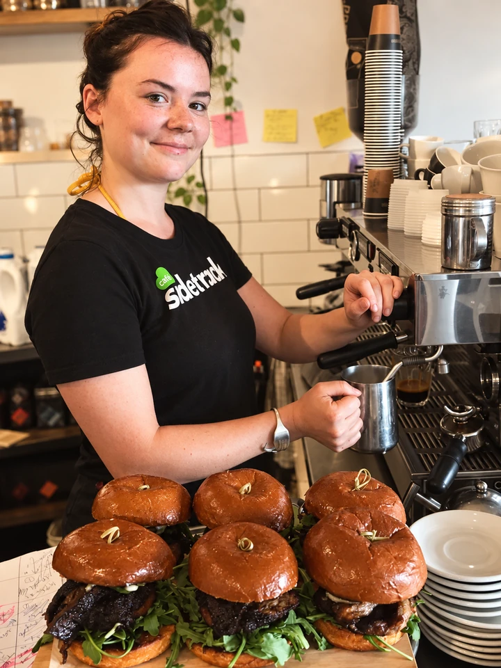 A barista preparing coffee at Sidetrack cafe