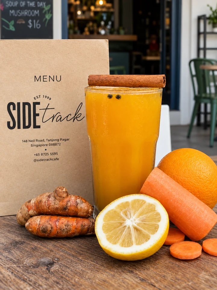 Fresh orange juice and the Sidetrack menu